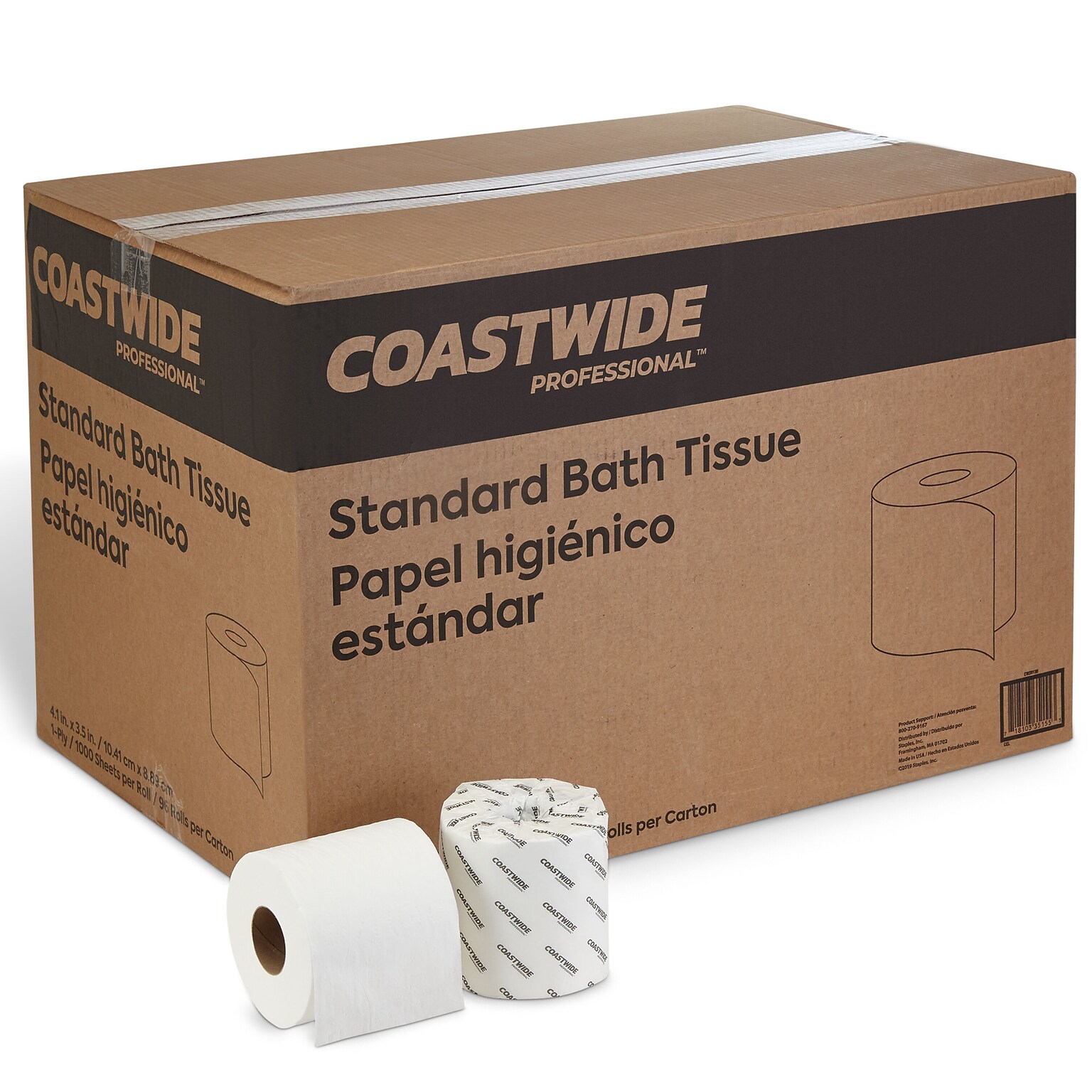 Coastwide Professional™ 1-Ply Standard Toilet Paper, White, 1000 Sheets/Roll, 96 Rolls/Carton (CW26136)