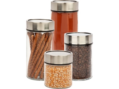 Honey-Can-Do Glass/Stainless Steel 4-Piece Jar Set, Clear/Silver (KCH-09644)