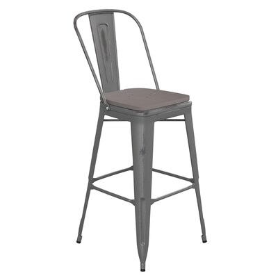 Flash Furniture Lincoln Contemporary Metal Vertical Back Indoor Barstool, Clear Coat/Gray (XUDGTP01B30PL1G)