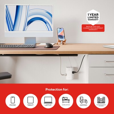 Staples TECH 6-Outlet 3-USB Port Surge Protector, 1200 Joules, White (ST62778)