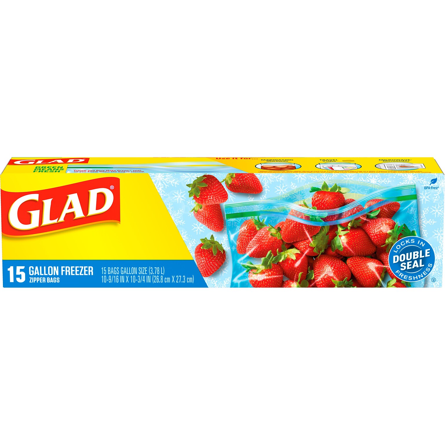 Glad Zipper Freezer Storage Bags, Gallon, 15 Bags/Box (57034)