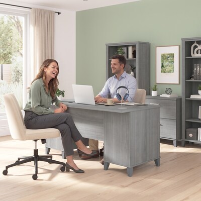 Bush Home Somerset 60"W Office Computer Desk with Drawers, Platinum Gray (WC81228K)