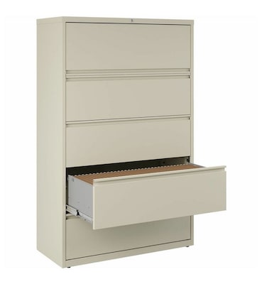 Lorell Fortress Series 5-Drawer Lateral File Cabinet, 42W x 18.6D x 67.7H, Legal/Letter, Putty (LLR60432)