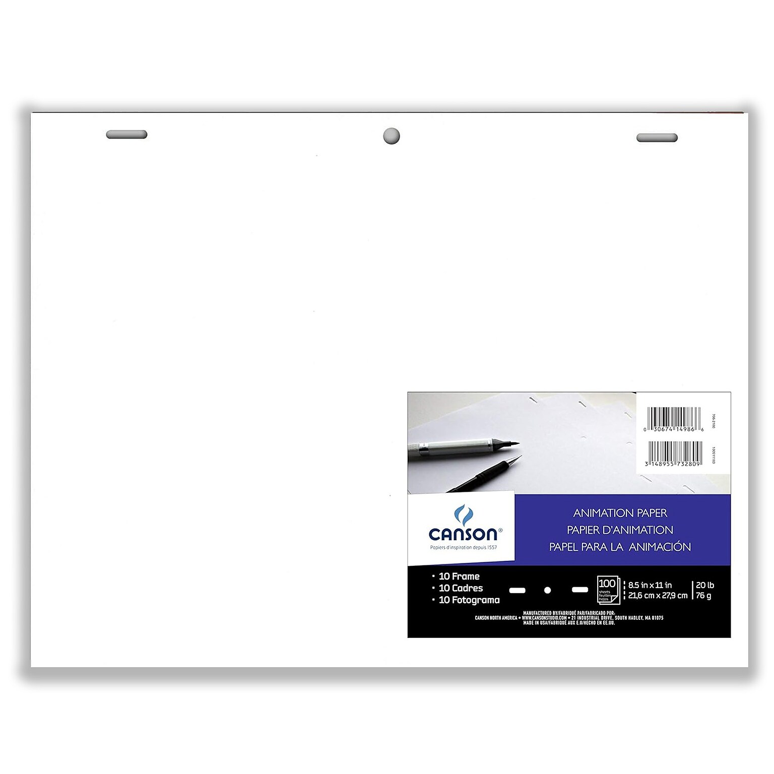 Canson Artist Series Acme Punched Animation Paper, 8.5 x 11, White, 100 Sheets/Box (MCXC100511183)