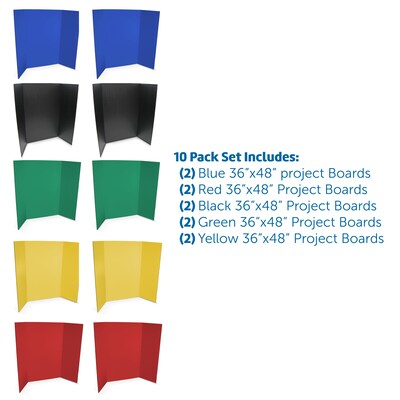 Flipside Tri-Fold Presentation Board, 36" x 48", Corrugated, Assorted Colors, 10/Pack (30045-10)