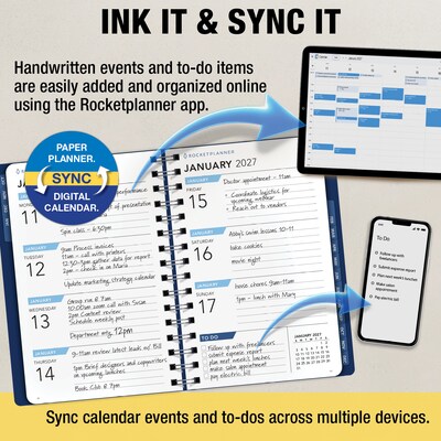 2027 Rocketbook Rocketplanner 6" x 8" Calendar Year Weekly & Monthly Planner, Plastic Cover (RKPL-CY27-5-NV)