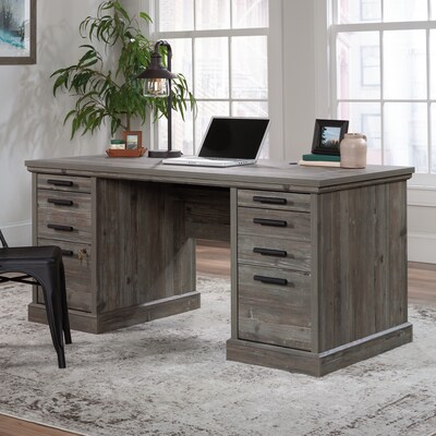 Sauder Aspen Post 65"W Executive Computer Desk, Pebble Pine (433677)