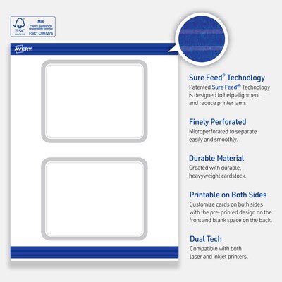 Avery Silver Border Matte Blank Card, White, 20/Pack (S00-F3F)