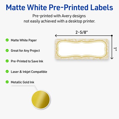 Avery Rectangle Laser/Inkjet Multipurpose Labels, 1 x 2-5/8, White, 160/Pack (19479371079)