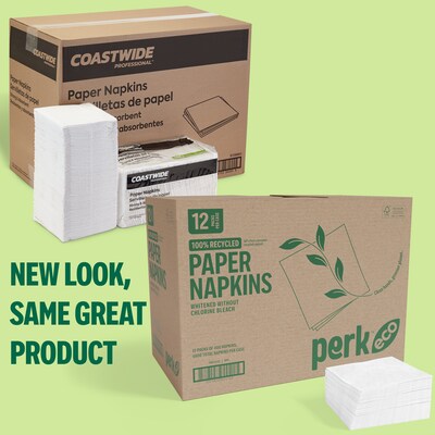 Perk™ Eco Recycled Lunch Napkin, 1-ply, White, 400 Napkins/Pack, 12 Packs/Carton (CW20179-CT)