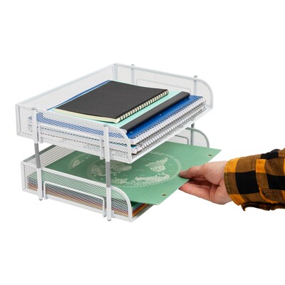 Mind Reader Metal Side Loading Stackable Letter Tray, White (ESTACK2-WHT)