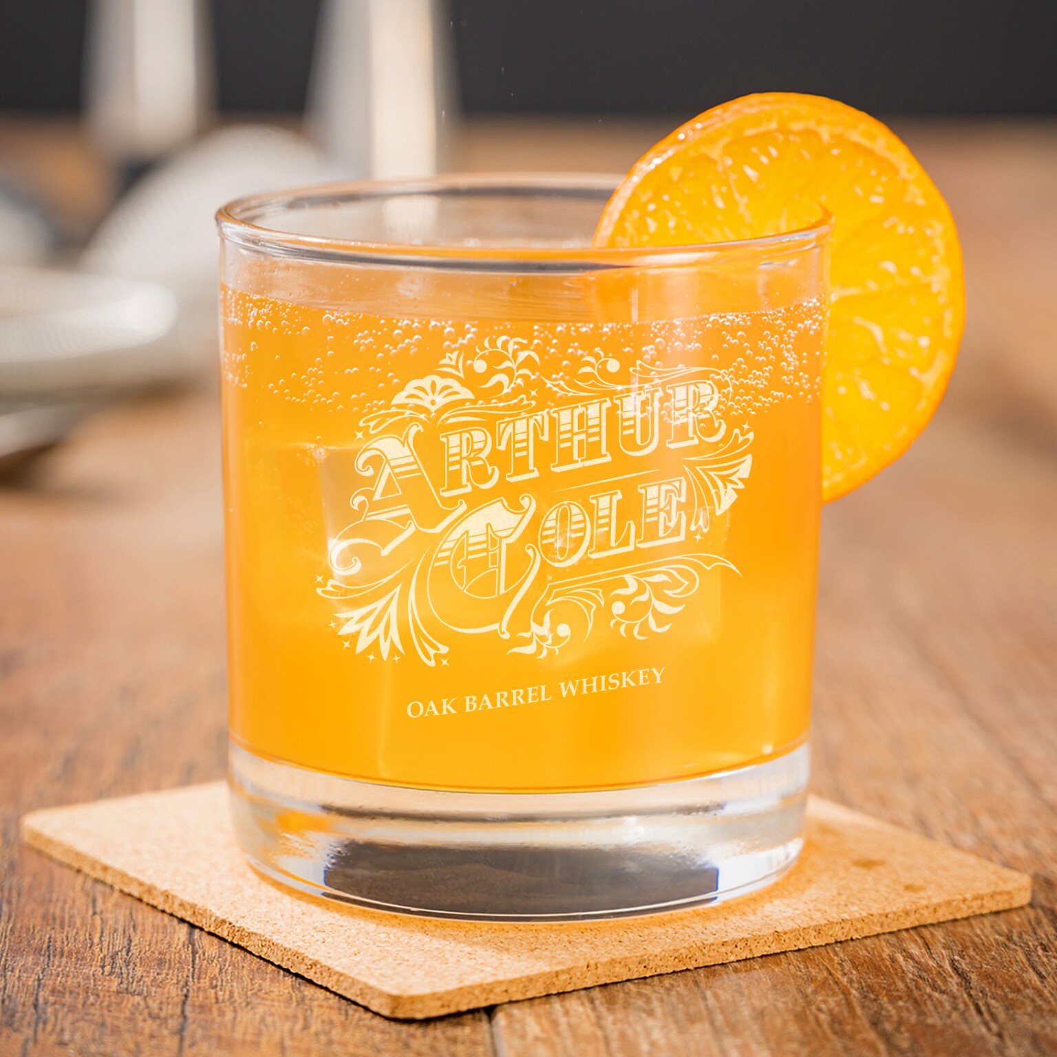 POD ETCHED WHISKEY GLASS 10.5 OZ.
