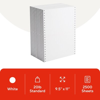 Staples Continuous Paper, 9.5 x 11, 20 lbs., White, 2500 Sheets/Carton (27125/177154)