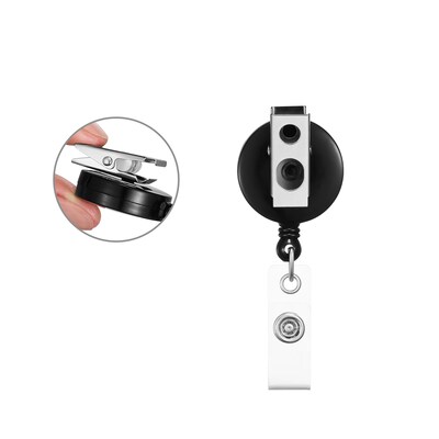 Staples Badge Reels, 33 Retractable Cord Length, Metal, Black, 5/Pack (37860)
