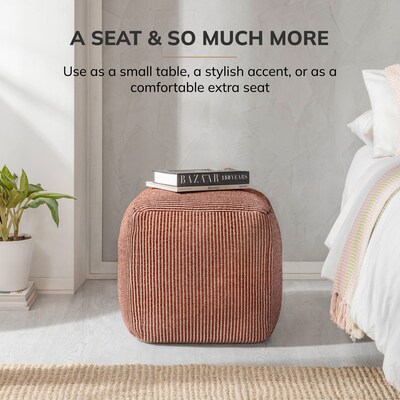 Anji Mountain Madison Ivory Brown Fabric Square Pouf Ottoman (AMBPF103-1818)