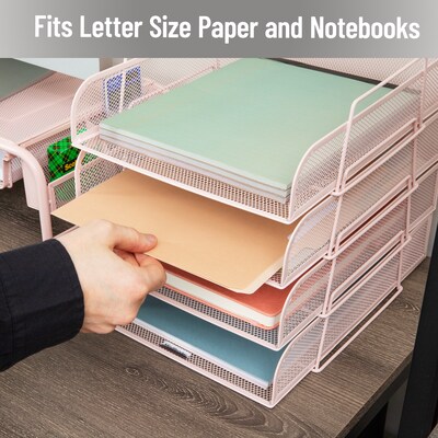 Mind Reader Metal Front Loading Stackable Letter Tray, Letter/Legal Size, Pink (BSTACK4-PNK)