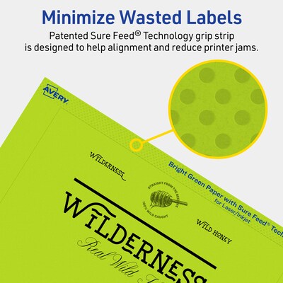 Avery Laser/Inkjet Multipurpose Rectangle Labels, 5" x 7", Bright Green, 80/Pack (94258)
