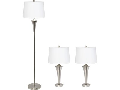 Lalia Home Perennial 62/27.25 Brushed Nickel Three-Piece Floor/Table Lamp Set with Tapered Shades