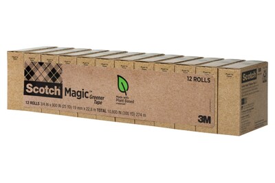 Scotch Magic Greener Invisible Tape Refill, 3/4 x 25 yds., 12 Rolls (812-12P)