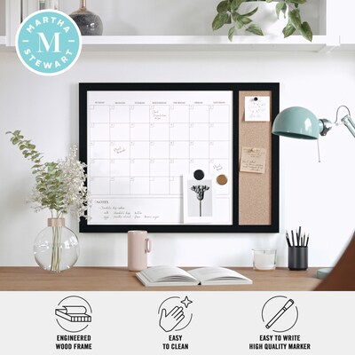 Martha Stewart Everette Magnetic Cork-Dry Erase Monthly Calendar Combo Set, Engineered Wood Frame, 24"x18" (BRPMCO4C14561BK)