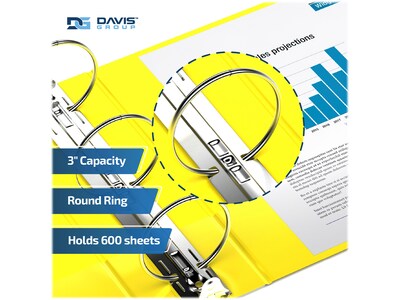 Davis Group Premium Economy 3" 3-Ring Non-View Binders, Yellow, 6/Pack (2314-05-06)