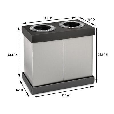Alpine Industries Plastic 2-Compartment Indoor Trash Can and Recycling Bin, 28 Gallon, Gray, 2/Pack (ALP471-02-BLK-2PK)