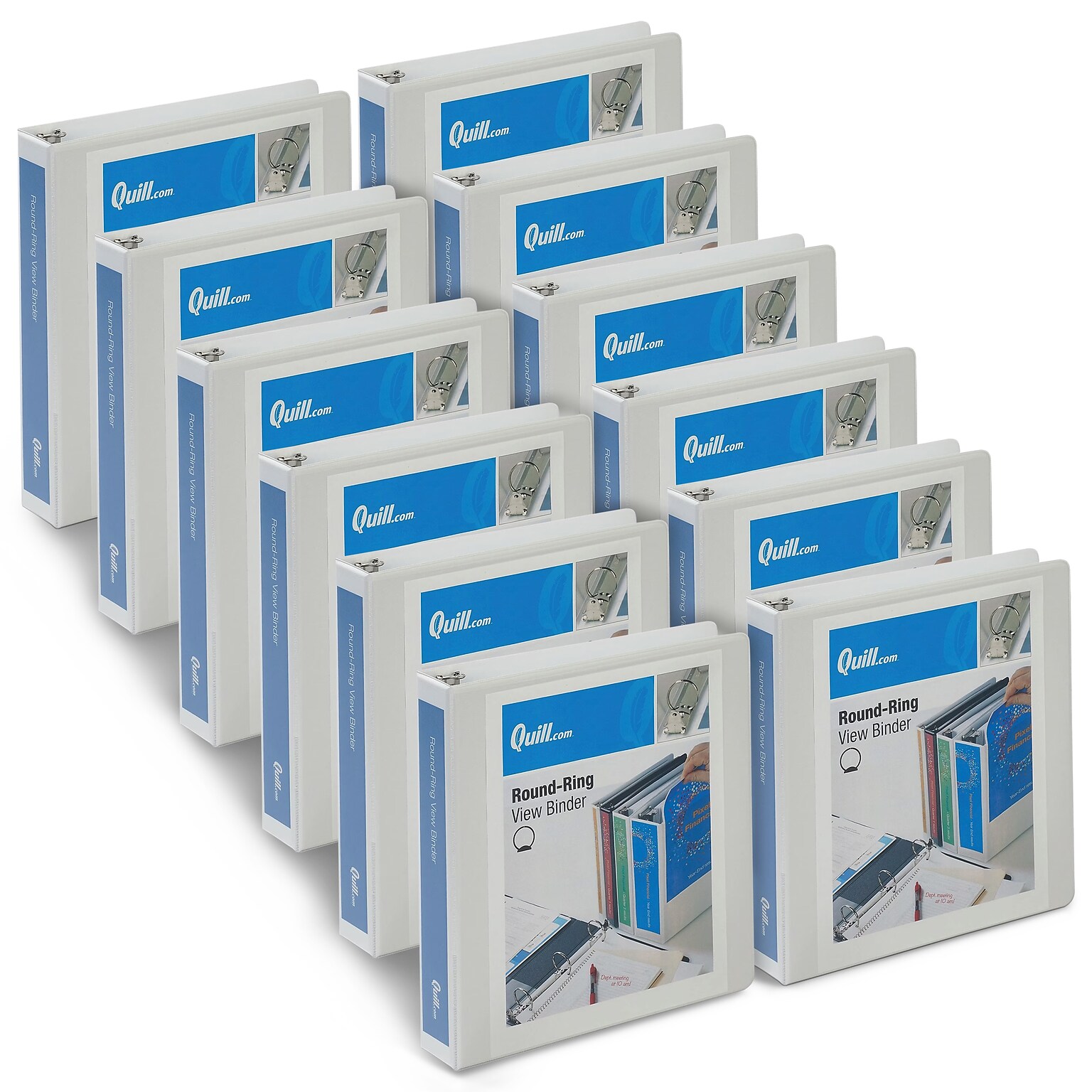 Quill Brand® 1-1/2 inch, Round Ring, View Binder, White, 12/Pack (72215WE)