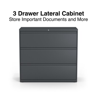 Quill Brand® 3-Drawer Lateral File Cabinet, Locking, Letter/Legal, Charcoal, 42"W (26824D)