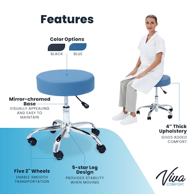 Viva Comfort Armless Vinyl Medical and Lab Stool, Blue (ADI910-01-BLU-MK)