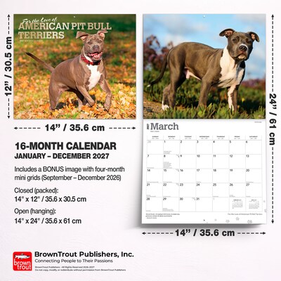 2027 BrownTrout For the Love of American Pit Bull Terriers 14" x 12" Monthly Wall Calendar, Assorted Colors (9798330714759)