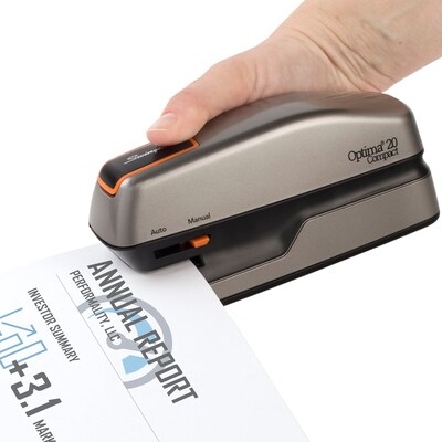 Swingline Optima 20 Compact Electric Handheld Stapler, 20-Sheet Capacity, Staples Included, Gray/Silver (48207)