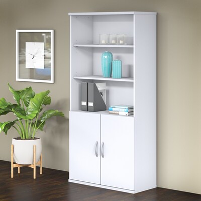 Bush Business Furniture Studio C 73"H 5-Shelf Bookcase with Adjustable Shelves, White Laminated Wood (SCB136WH)