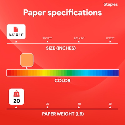 Staples Brights Multipurpose Colored Paper, 20 lbs., 8.5" x 11", Orange, 500/Ream (25208)