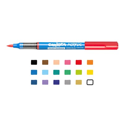CARIOCA Water Based Acrylic Paint Markers, Brush Tip, Assorted Colors, 18/Set (CRA45282)