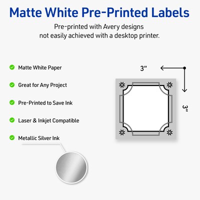 Avery Square Multipurpose Labels, 3 x 3, White, 60/Pack (19479370609)