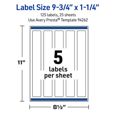 Avery Rectangle Laser Multipurpose Labels, 9.75" x 1.25", White, 125/Pack (19479399381)