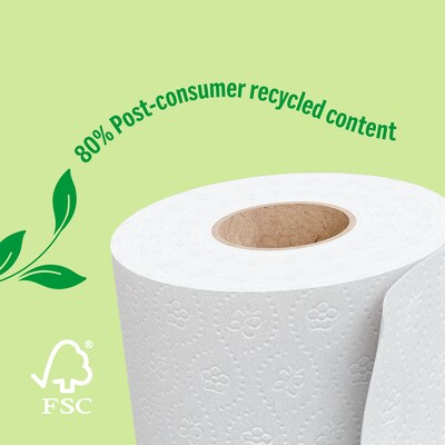 Perk™ Eco Recycled Toilet Paper, 2-ply, White, 240 Sheets/Roll, 48 Rolls/Case (PK63226CT)