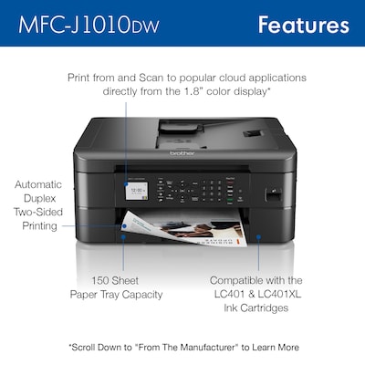 Brother MFC-J1010DW Wireless Inkjet Printer, All-in-One, Print, Scan, Copy, Fax, Refresh Subscription Eligible