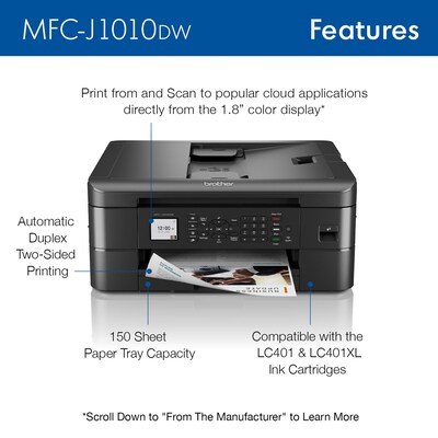 Brother MFC-J1010DW Wireless Color Inkjet Printer, All-In-One, Print, Scan, Copy, Fax (MFCJ1010DW)
