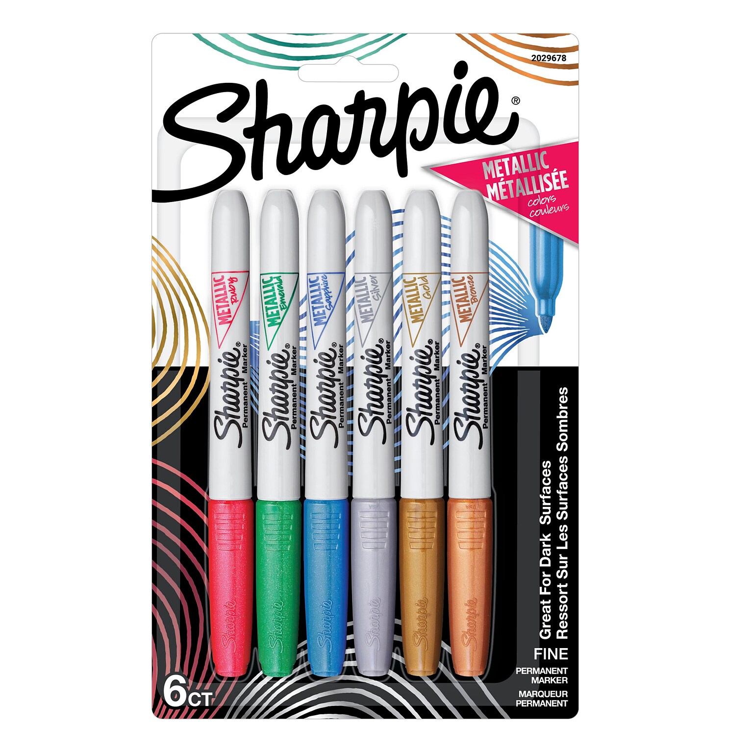 Sharpie Permanent Markers, Fine Tip, Assorted Metallic, 6/Pack (2029678)