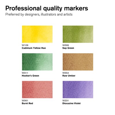 Winsor & Newton Promarker Dual-Tip Watercolor Alcohol Based Marker, Foliage Tones, 6/Pack (WNX0290169)