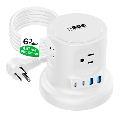 Uncaged Ergonomics Retractable Cube 6 Extension Cord, 4-Outlet, 18 AWG, White (RC-WHITE)
