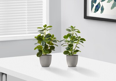 Monarch Specialties Inc. 14" Artificial Ficus Elastica Plant in Pot, 2/Set (I 9558)