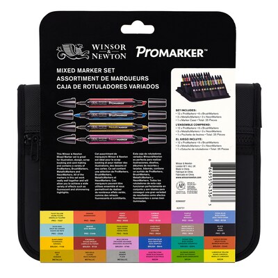 Winsor & Newton Promarker Dual-Tip Alcohol Based Mixed Marker, Zipper Wallet, Assorted Colors, 24/Pack (WNX0290037)