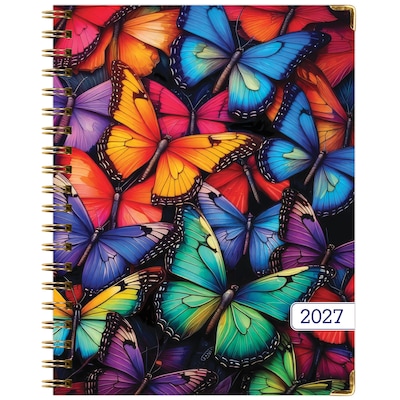 2027 Excello Brands 9" x 11" Weekly & Monthly Standard Planner, Paperboard Cover, Colorful Butterflies (FSHN-CY27-8511-58)