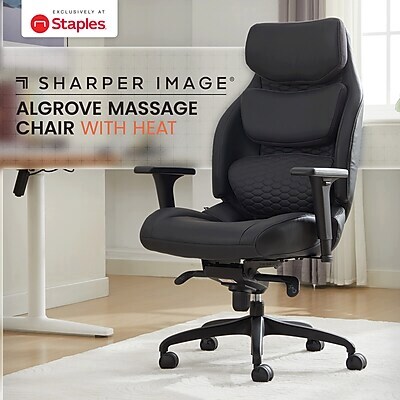 Sharper Image Algrove Comfort-X Ergonomic Faux Leather Swivel Executive Massage Chair, Black/Dark Gray (60117-BLKGRY)