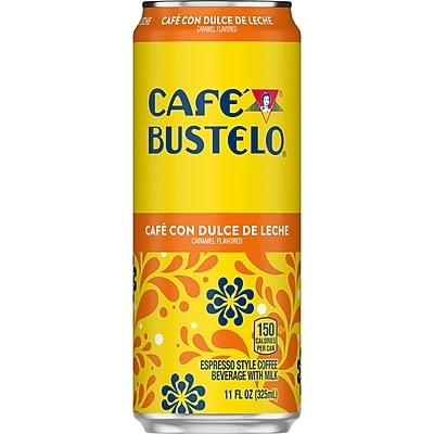 Café Bustelo Ready to Drink Café con Dulce de Leche Liquid Coffee, Espresso Roast, 11 oz., 12 Cans/Carton (76980)