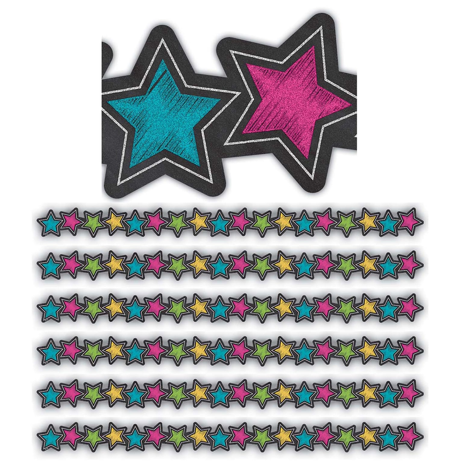 Teacher Created Resources Chalkboard Brights Stars Die-Cut Border Trim, 35 ft., 6 Packs (TCR3569-6)
