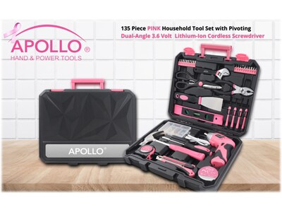 Apollo Tools Household Tool Set, 135-Piece, Pink/Black (DT0774P)