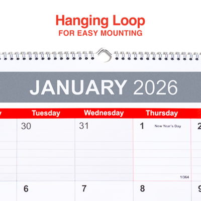 2026 Staples 22.19" x 29" Monthly Wall Calendar, White/Red/Gray (ST63005-26)